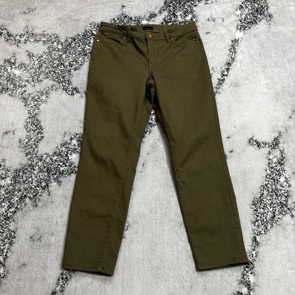 Talbots Slim Ankle Jeans Womens Size 6P Olive Green Stretch Denim Petite